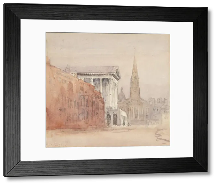 Framed Print : Birmingham Town Hall and Christ Church, c1840s. Creator: David Cox the Elder