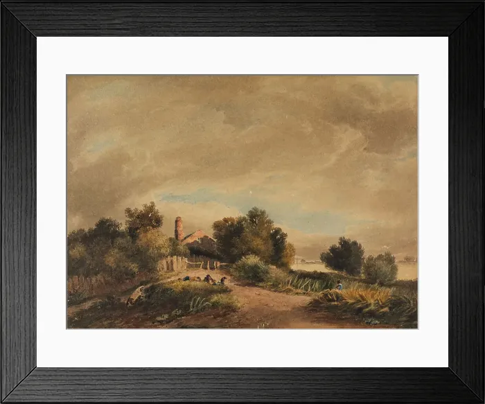 Framed Print : Landscape with a Cottage and Wheelbarrow, 1809. Creator: David Cox the Elder Framed Print : Landscape with a Cottage and Wheelbarrow, 1809. Creator: David Cox the Elder