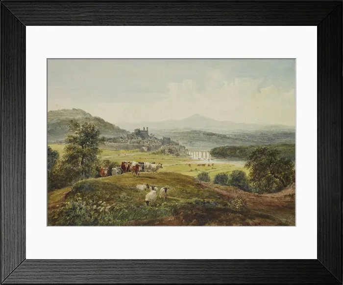 Framed Print : Landscape with a Bridge, Hay-on-Wye, c1830s. Creator: David Cox the Elder Framed Print : Landscape with a Bridge, Hay-on-Wye, c1830s. Creator: David Cox the Elder