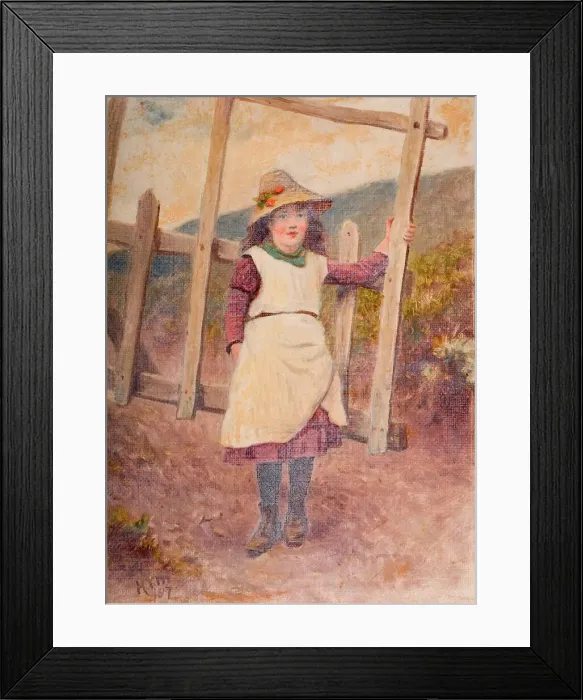 Framed Print : Girl at a Gate, 1887. Creator: Henry Turner Munns Framed Print : Girl at a Gate, 1887. Creator: Henry Turner Munns