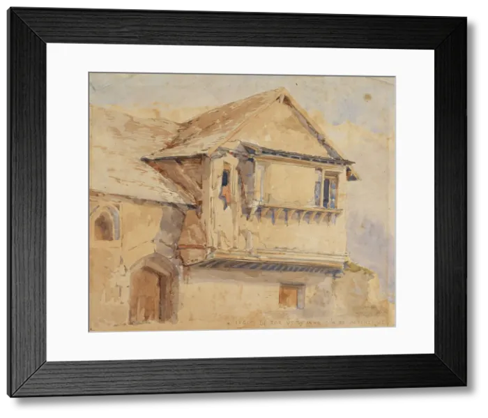 Framed Print : Building With Projecting Window And Gothic Doorway, 1815. Creator: Unknown Framed Print : Building With Projecting Window And Gothic Doorway, 1815. Creator: Unknown
