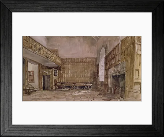 Framed Print : The Great Hall, Haddon Hall, c1830s. Creator: David Cox the Elder Framed Print : The Great Hall, Haddon Hall, c1830s. Creator: David Cox the Elder