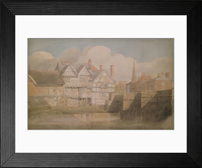 Framed Print : Old Houses and Wye Bridge, Hereford, 1815-20. Creator: David Cox the Elder Framed Print : Old Houses and Wye Bridge, Hereford, 1815-20. Creator: David Cox the Elder