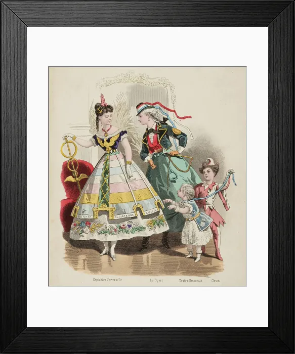 Framed Print : Fashion plate - Fancy Dress - Journal des Demoiselles I, 1868. Creator: Gilquin fils Framed Print : Fashion plate - Fancy Dress - Journal des Demoiselles I, 1868. Creator: Gilquin fils