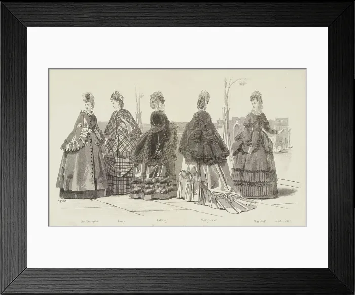Framed Print : Fashion plate - Journal des Demoiselles, 1869. Creator: Imprimerie Dupuy Framed Print : Fashion plate - Journal des Demoiselles, 1869. Creator: Imprimerie Dupuy