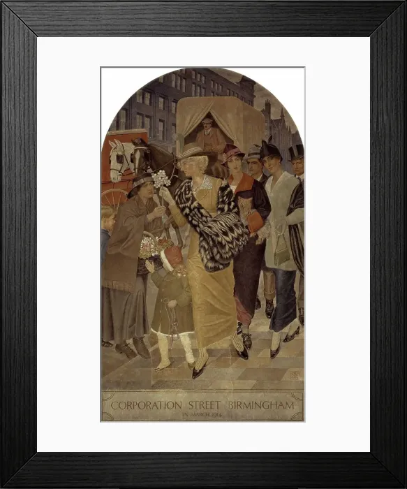 Framed Print : Corporation Street, Birmingham, in March 1914'. Creator: Joseph Edward Southall