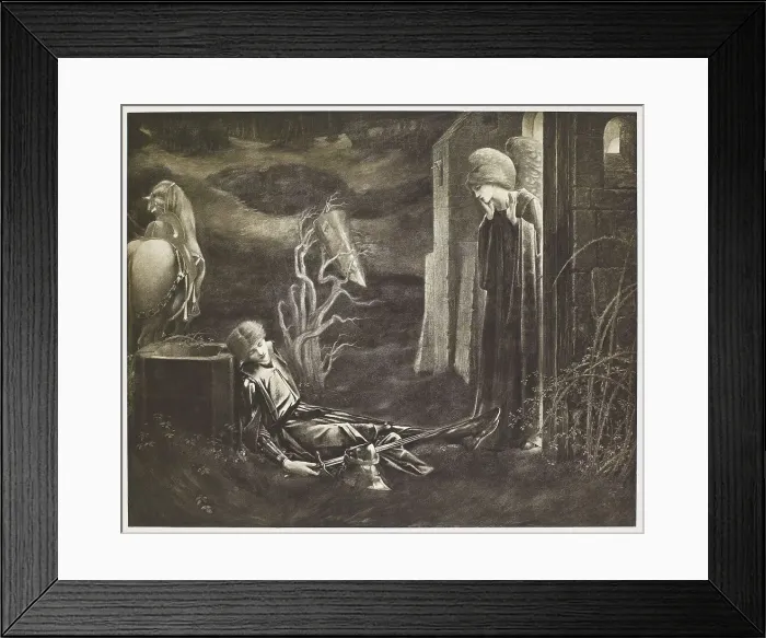 Framed Print : The Dream of Sir Lancelot at the Chapel of the San Graal, 1895, (1900). Creator: Unknown Framed Print : The Dream of Sir Lancelot at the Chapel of the San Graal, 1895, (1900). Creator: Unknown