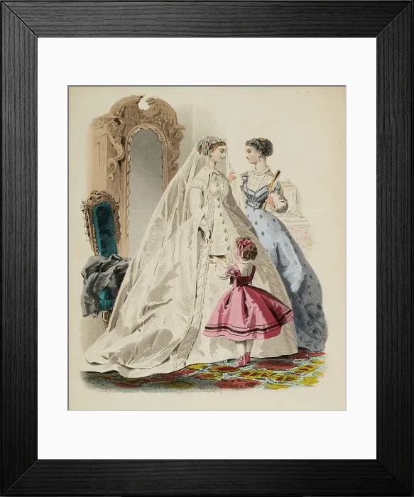 Framed Print : Fashion plate - Journal des Demoiselles V, 1866. Creator: Gilquin fils Framed Print : Fashion plate - Journal des Demoiselles V, 1866. Creator: Gilquin fils