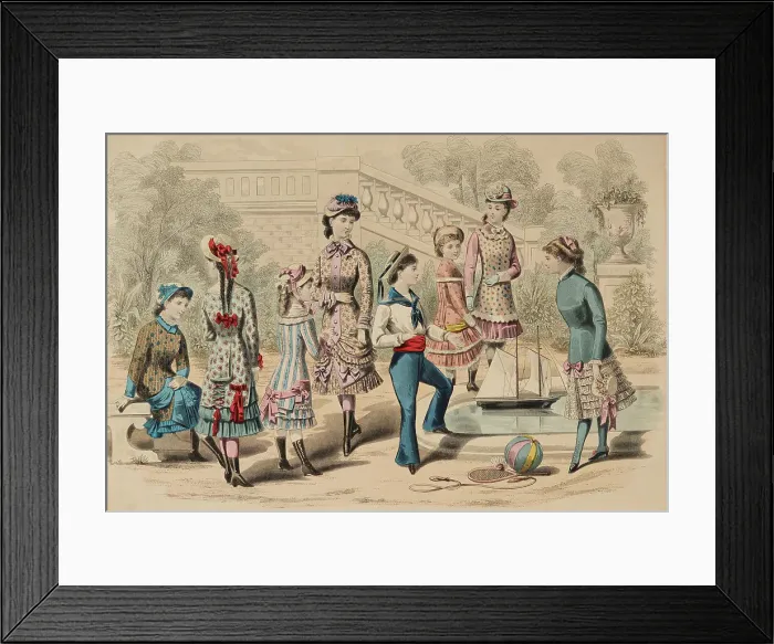 Framed Print : Latest Paris Fashions and Childrens Fancy Costumes, 1880. Creator: Unknown Framed Print : Latest Paris Fashions and Childrens Fancy Costumes, 1880. Creator: Unknown