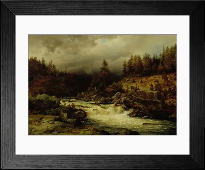 Framed Print : Rapids in Norway, 1856. Creator: Hans Gude Framed Print : Rapids in Norway, 1856. Creator: Hans Gude