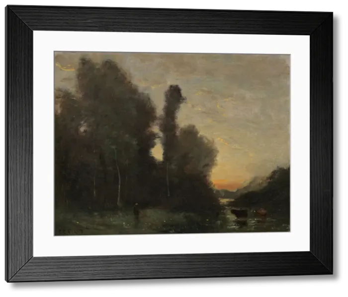 Framed Print : Landscape, Evening Mood, 1830-1875. Creator: Jean-Baptiste-Camille Corot Framed Print : Landscape, Evening Mood, 1830-1875. Creator: Jean-Baptiste-Camille Corot