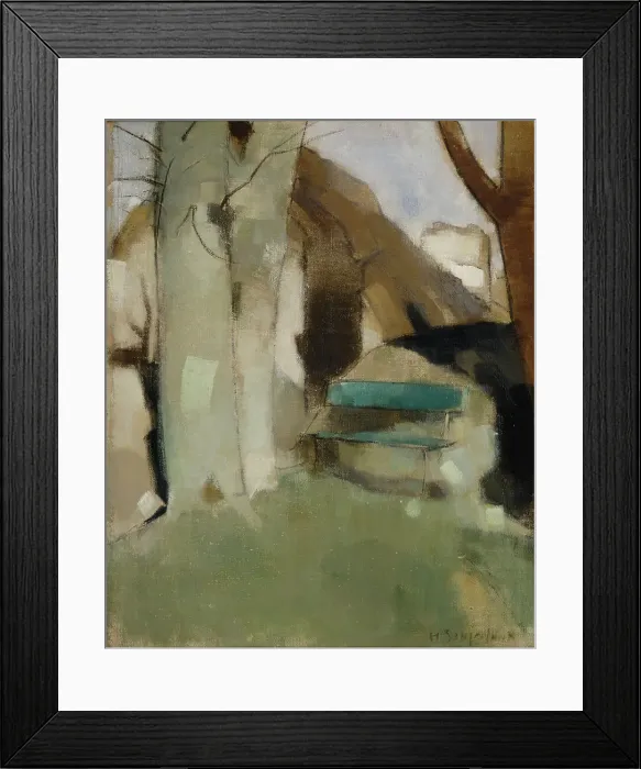 Framed Print : Shadow on the Wall II (Green Bench), 1928. Creator: Helene Schjerfbeck Framed Print : Shadow on the Wall II (Green Bench), 1928. Creator: Helene Schjerfbeck