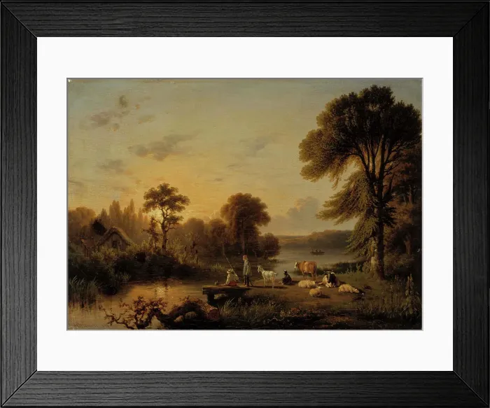 Framed Print : Landscape, Cattle and People, 1839. Creator: Honore Gaspard Delaroche Framed Print : Landscape, Cattle and People, 1839. Creator: Honore Gaspard Delaroche
