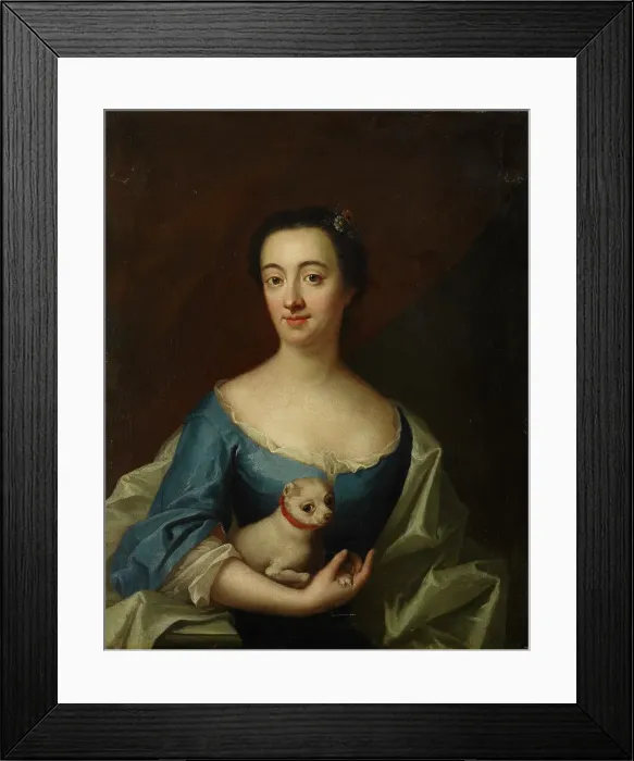 Framed Print : Portrait with a lady with lapdog, 1720-1781. Creator: Johan Henrik Scheffel Framed Print : Portrait with a lady with lapdog, 1720-1781. Creator: Johan Henrik Scheffel