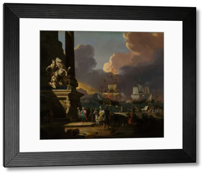 Framed Print : Mediterranean harbour scene, c1680s. Creator: Johann Georg Stuhr Framed Print : Mediterranean harbour scene, c1680s. Creator: Johann Georg Stuhr