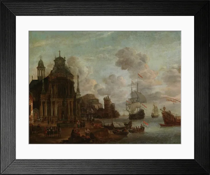 Framed Print : Harbour scene, 1673. Creator: Johannes Storck Framed Print : Harbour scene, 1673. Creator: Johannes Storck