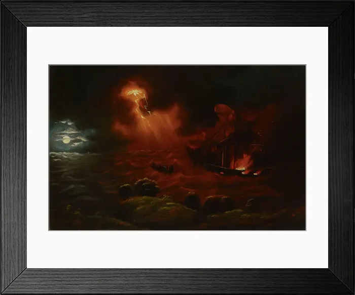 Framed Print : Burning steamboat, c1850s. Creator: Markus Larsson Framed Print : Burning steamboat, c1850s. Creator: Markus Larsson