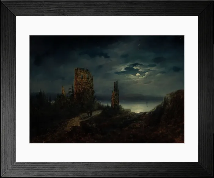 Framed Print : Stegeborg Castle ruins by moonlight, 1851-1853. Creator: Lars Theodor Billing Framed Print : Stegeborg Castle ruins by moonlight, 1851-1853. Creator: Lars Theodor Billing