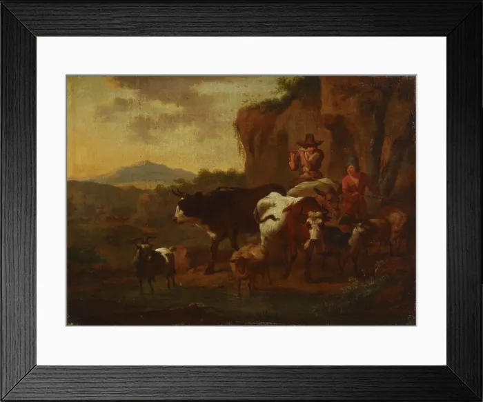 Framed Print : A shepherd playing the flute and cattle, c1640-1680. Creator: Nicolaes Berchem Framed Print : A shepherd playing the flute and cattle, c1640-1680. Creator: Nicolaes Berchem