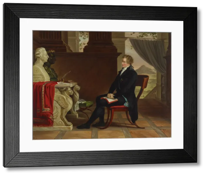 Framed Print : Count Gustaf Mauritz Armfelt meditating in front of the busts of Gustav III and Caesar, 1793-1794. Creator: Louis Gauffier Framed Print : Count Gustaf Mauritz Armfelt meditating in front of the busts of Gustav III and Caesar, 1793-1794. Creator: Louis Gauffier
