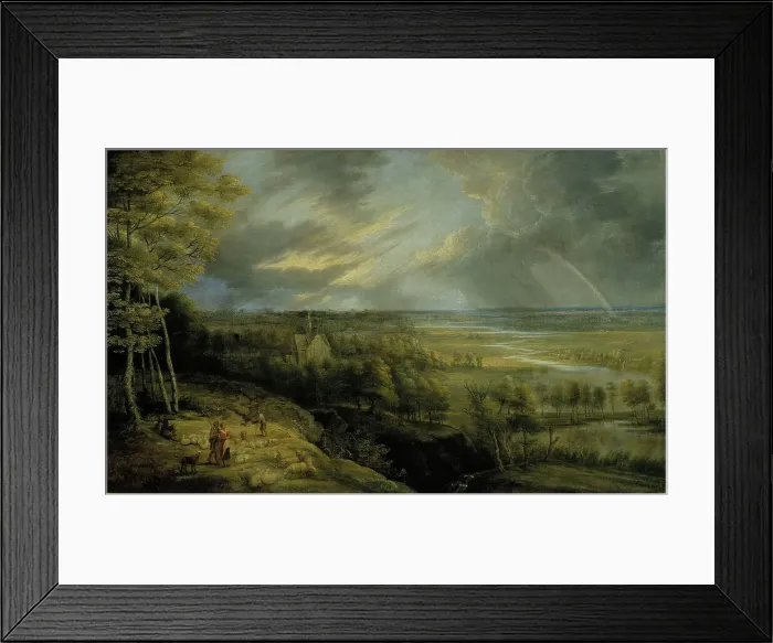 Framed Print : Landscape with rainbow, shepherds and sheep, 1648. Creator: Lucas van Uden Framed Print : Landscape with rainbow, shepherds and sheep, 1648. Creator: Lucas van Uden