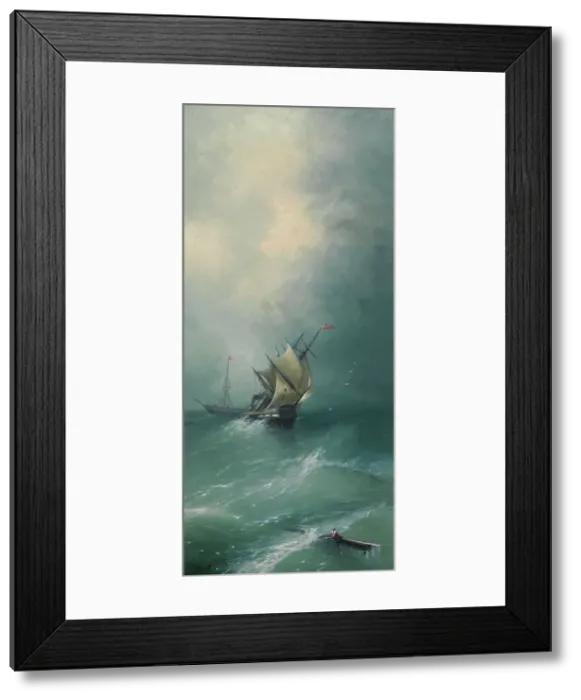 Framed Print : Sailing ship in a storm, copy after Ivan Aivazovsky, 1890-1920. Creator: Unknown Framed Print : Sailing ship in a storm, copy after Ivan Aivazovsky, 1890-1920. Creator: Unknown
