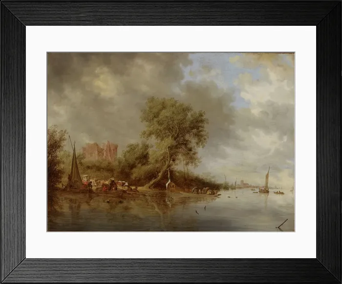 Framed Print : River Landscape with the Ruins of Egmond Castle, 1641. Creator: Salomon Ruysdael Framed Print : River Landscape with the Ruins of Egmond Castle, 1641. Creator: Salomon Ruysdael