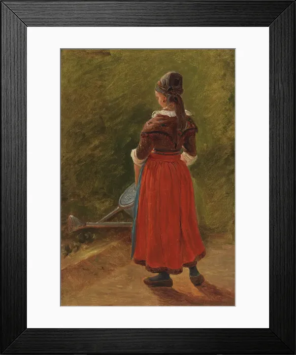 Framed Print : Girl watering flowers, exercise, c1854. Creator: Werner Holmberg Framed Print : Girl watering flowers, exercise, c1854. Creator: Werner Holmberg