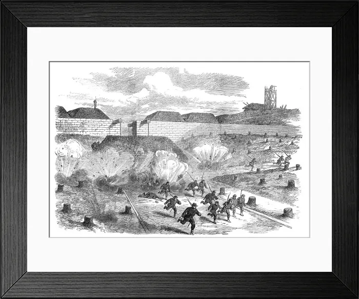 Framed Print : Bursting of Prussian shells within the Porte d'Auteuil, Paris, (sketch by balloon post), 1871. Creator: Unknown Framed Print : Bursting of Prussian shells within the Porte d'Auteuil, Paris, (sketch by balloon post), 1871. Creator: Unknown