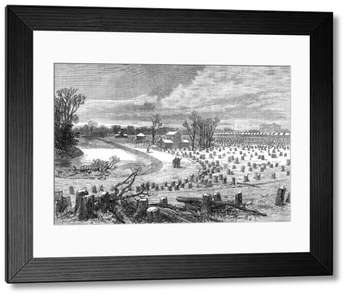 Framed Print : Lake in the Bois de Boulogne, Paris, (sketch by balloon post), 1871. Creator: Unknown Framed Print : Lake in the Bois de Boulogne, Paris, (sketch by balloon post), 1871. Creator: Unknown