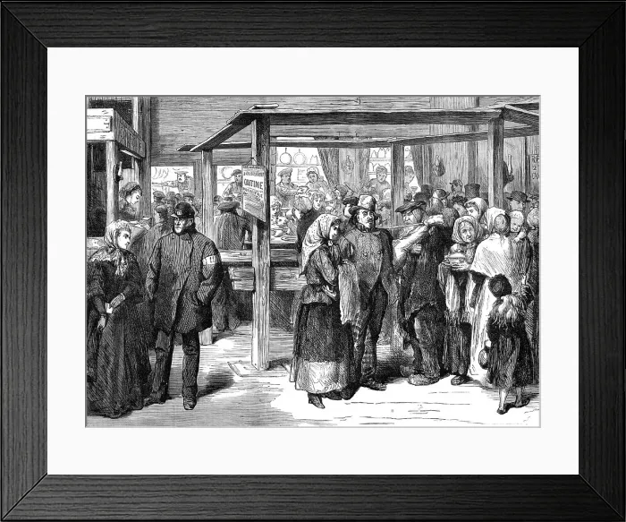 Framed Print : Municipal canteen at the corner of the Boulevard Poissonniere, Paris (sketch by balloon post), 1871. Creator: Unknown Framed Print : Municipal canteen at the corner of the Boulevard Poissonniere, Paris (sketch by balloon post), 1871. Creator: Unknown