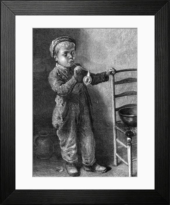 Framed Print : Boy Blowing Bubbles by the late W. Hunt, 1871. Creator: William Hollidge Framed Print : Boy Blowing Bubbles by the late W. Hunt, 1871. Creator: William Hollidge
