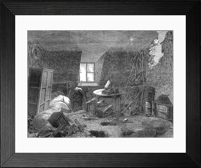 Framed Print : Bombardment of Paris: effects of a shell bursting in the fourth storey of a house, 1871. Creator: Unknown Framed Print : Bombardment of Paris: effects of a shell bursting in the fourth storey of a house, 1871. Creator: Unknown