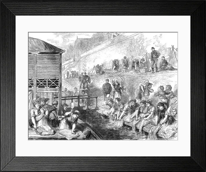 Framed Print : Washerwomen of the banlieue at the Quai de la Conference, Paris, 1871. Creator: Unknown Framed Print : Washerwomen of the banlieue at the Quai de la Conference, Paris, 1871. Creator: Unknown