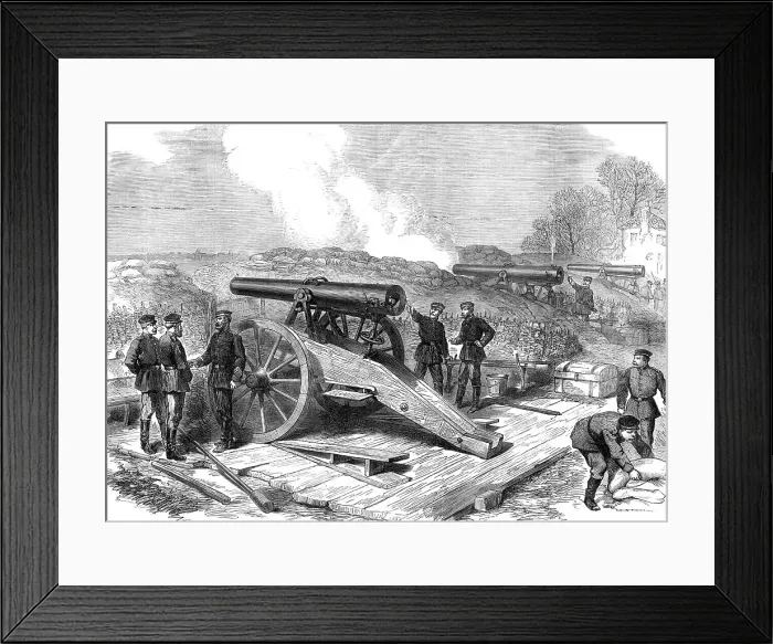 Framed Print : A French battery before Paris, (sketch by balloon post), 1871. Creator: Unknown Framed Print : A French battery before Paris, (sketch by balloon post), 1871. Creator: Unknown