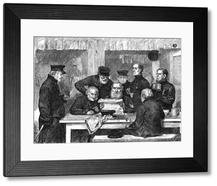 Framed Print : New wars and old warriors: a sketch in Chelsea Hospital, 1871. Creator: Joseph Swain Framed Print : New wars and old warriors: a sketch in Chelsea Hospital, 1871. Creator: Joseph Swain