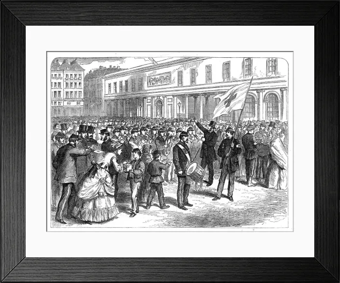 Framed Print : Parisian schoolboys collecting gifts for the relief of the wounded (sketch by balloon post), 1871. Creator: Unknown Framed Print : Parisian schoolboys collecting gifts for the relief of the wounded (sketch by balloon post), 1871. Creator: Unknown