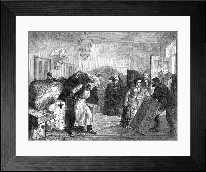 Framed Print : Dispatching packages from the Prussian Embassy for the German sick and wounded, 1871. Creator: Unknown Framed Print : Dispatching packages from the Prussian Embassy for the German sick and wounded, 1871. Creator: Unknown
