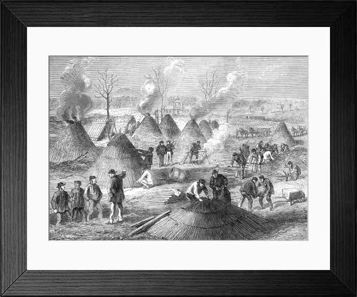 Framed Print : Making charcoal in the Bois de Boulogne, Paris, (sketch by balloon post), 1871. Creator: Unknown Framed Print : Making charcoal in the Bois de Boulogne, Paris, (sketch by balloon post), 1871. Creator: Unknown