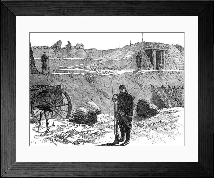 Framed Print : Corner of bastion occupied by Bourgeois - Garde Sedentaire, Paris, (sketch by balloon post), 1871. Creator: C. R Framed Print : Corner of bastion occupied by Bourgeois - Garde Sedentaire, Paris, (sketch by balloon post), 1871. Creator: C. R