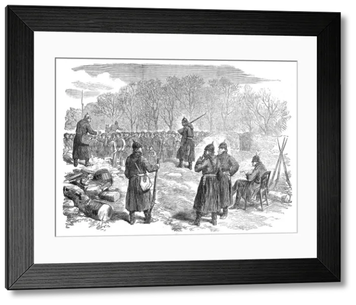 Framed Print : Prussian barricade on the Rueil road: French peasants waiting to pass to their villages, 1871. Creator: Unknown Framed Print : Prussian barricade on the Rueil road: French peasants waiting to pass to their villages, 1871. Creator: Unknown