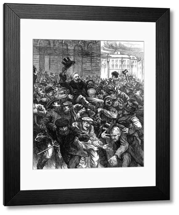 Framed Print : Cheering popular members of the National Assembly in the streets at Bordeaux, 1871. Creator: Joseph Swain Framed Print : Cheering popular members of the National Assembly in the streets at Bordeaux, 1871. Creator: Joseph Swain