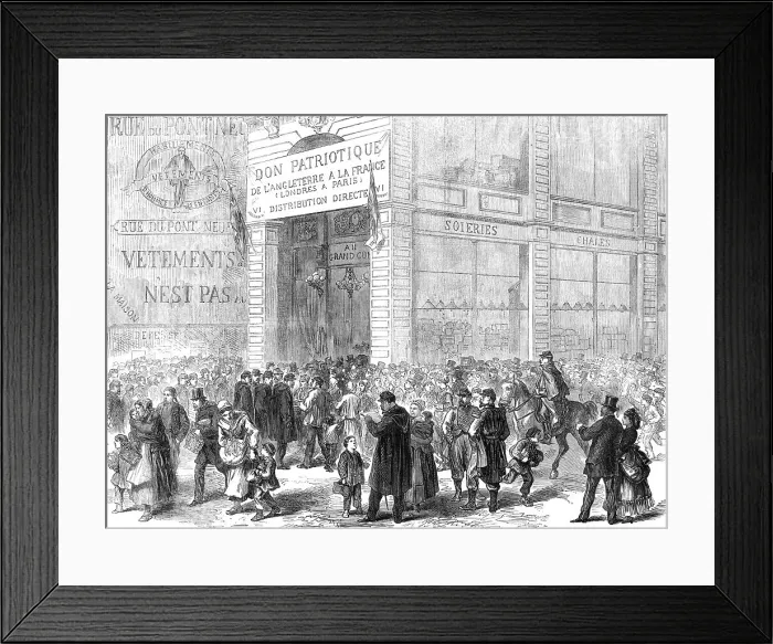 Framed Print : Relief of Paris: distribution of the English gift at the Maison du Grand Conde, rue de Seine, 1871. Creator: Unknown Framed Print : Relief of Paris: distribution of the English gift at the Maison du Grand Conde, rue de Seine, 1871. Creator: Unknown