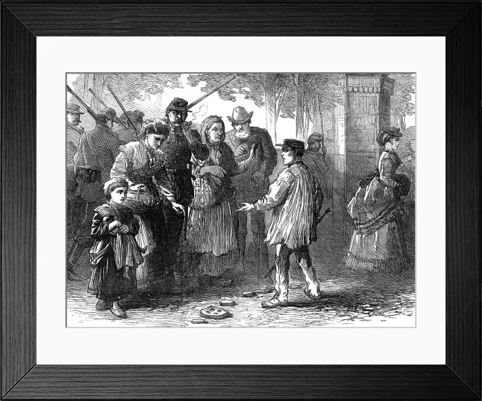 Framed Print : The French Siege of Paris: selling fragments of shells in the Avenue des Champs Elysees, 1871. Creator: Unknown Framed Print : The French Siege of Paris: selling fragments of shells in the Avenue des Champs Elysees, 1871. Creator: Unknown
