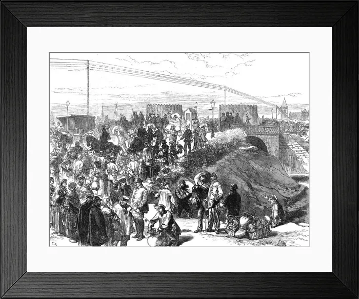 Framed Print : Relief of Paris: dealers in provisions...at the Prussian advanced post on the canal bridge, 1871. Creator: C. R Framed Print : Relief of Paris: dealers in provisions...at the Prussian advanced post on the canal bridge, 1871. Creator: C. R