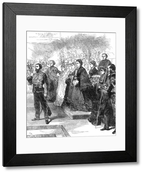 Framed Print : Opening of the Royal Albert Hall by the Queen: the Prince of Wales declaring the Hall open, 1871. Creator: C. R Framed Print : Opening of the Royal Albert Hall by the Queen: the Prince of Wales declaring the Hall open, 1871. Creator: C. R