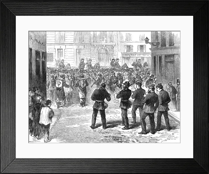 Framed Print : The Germans in Paris: the line of demarcation, French and Prussian sentries, rue du Colisee, 1871. Creator: Unknown Framed Print : The Germans in Paris: the line of demarcation, French and Prussian sentries, rue du Colisee, 1871. Creator: Unknown