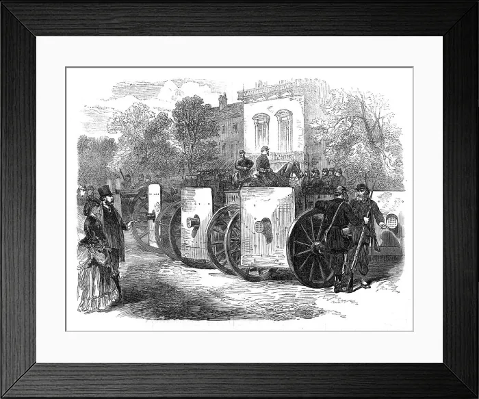 Framed Print : The French Siege of Paris: mitrailleuse with shields, 1871. Creator: Unknown