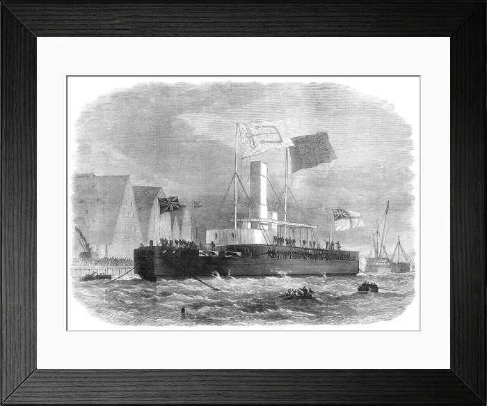 Framed Print : Floating of H.M. twin-screw ironclad monitor, Glatton, 1871. Creator: Unknown Framed Print : Floating of H.M. twin-screw ironclad monitor, Glatton, 1871. Creator: Unknown