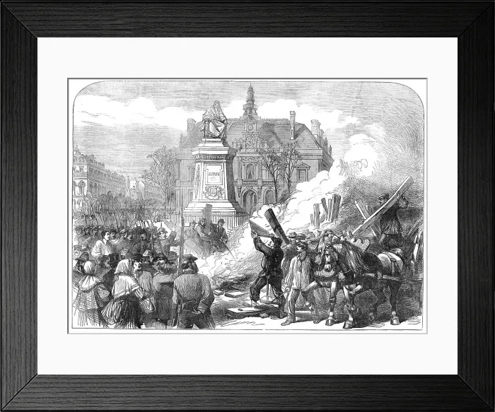 Framed Print : The Civil War in Paris: burning the guillotine on the Place Voltaire, 1871. Creator: Unknown Framed Print : The Civil War in Paris: burning the guillotine on the Place Voltaire, 1871. Creator: Unknown